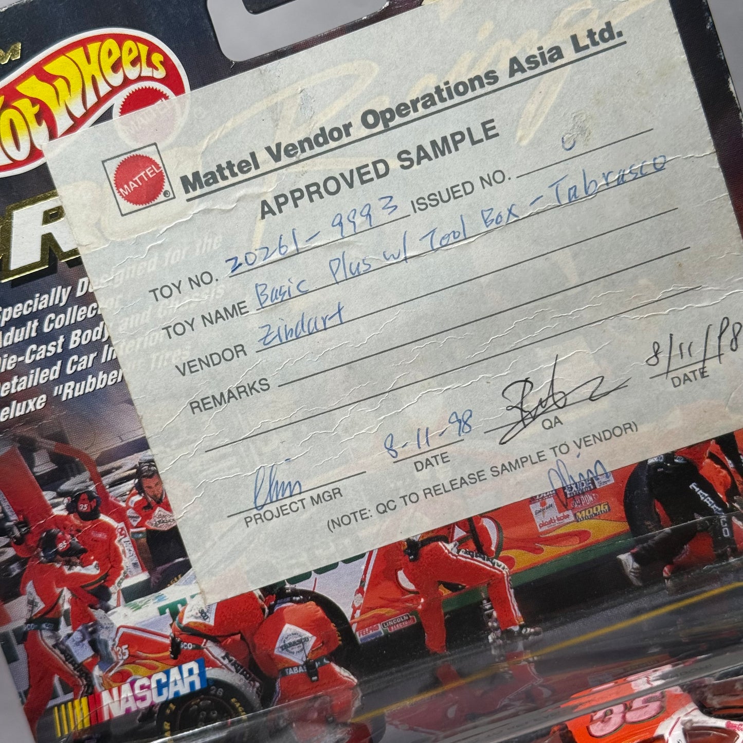 Prototipo Hot Wheels NASCAR 1998 pieza coleccionable