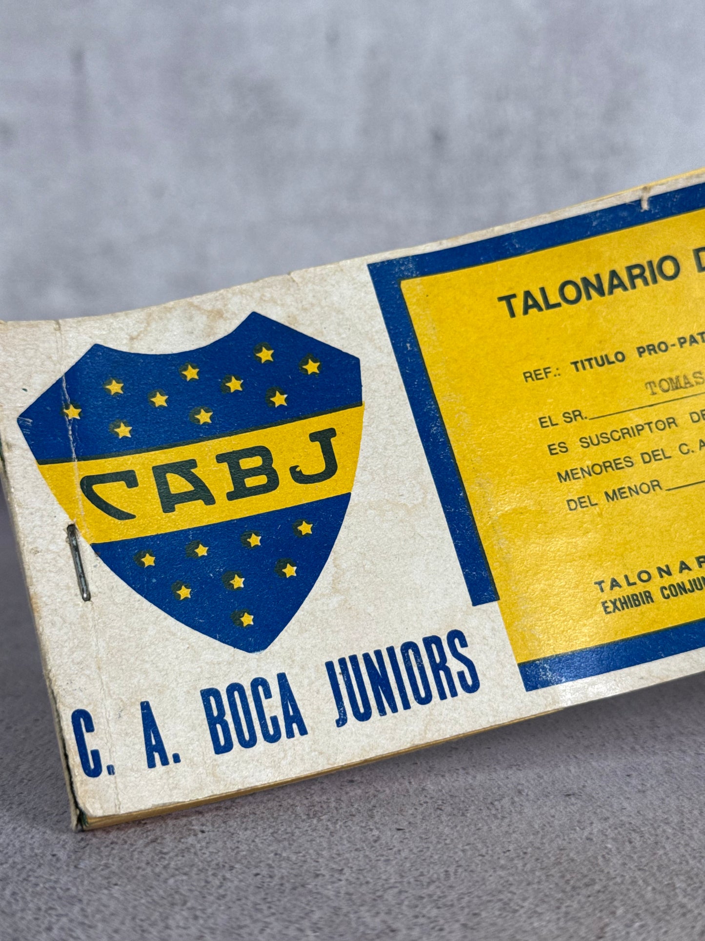 Talonera Boca Jrs Argentina (1969) emitida para socios del Club