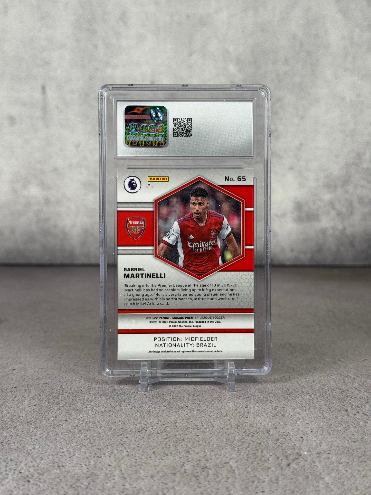 Tarjeta Panini Mosaic Premier League Gabriel Martinelli Rookie CGC 9