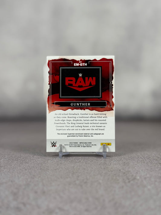 Tarjeta Panini Impeccable WWE firmada por Gunther ring-worn 22/25