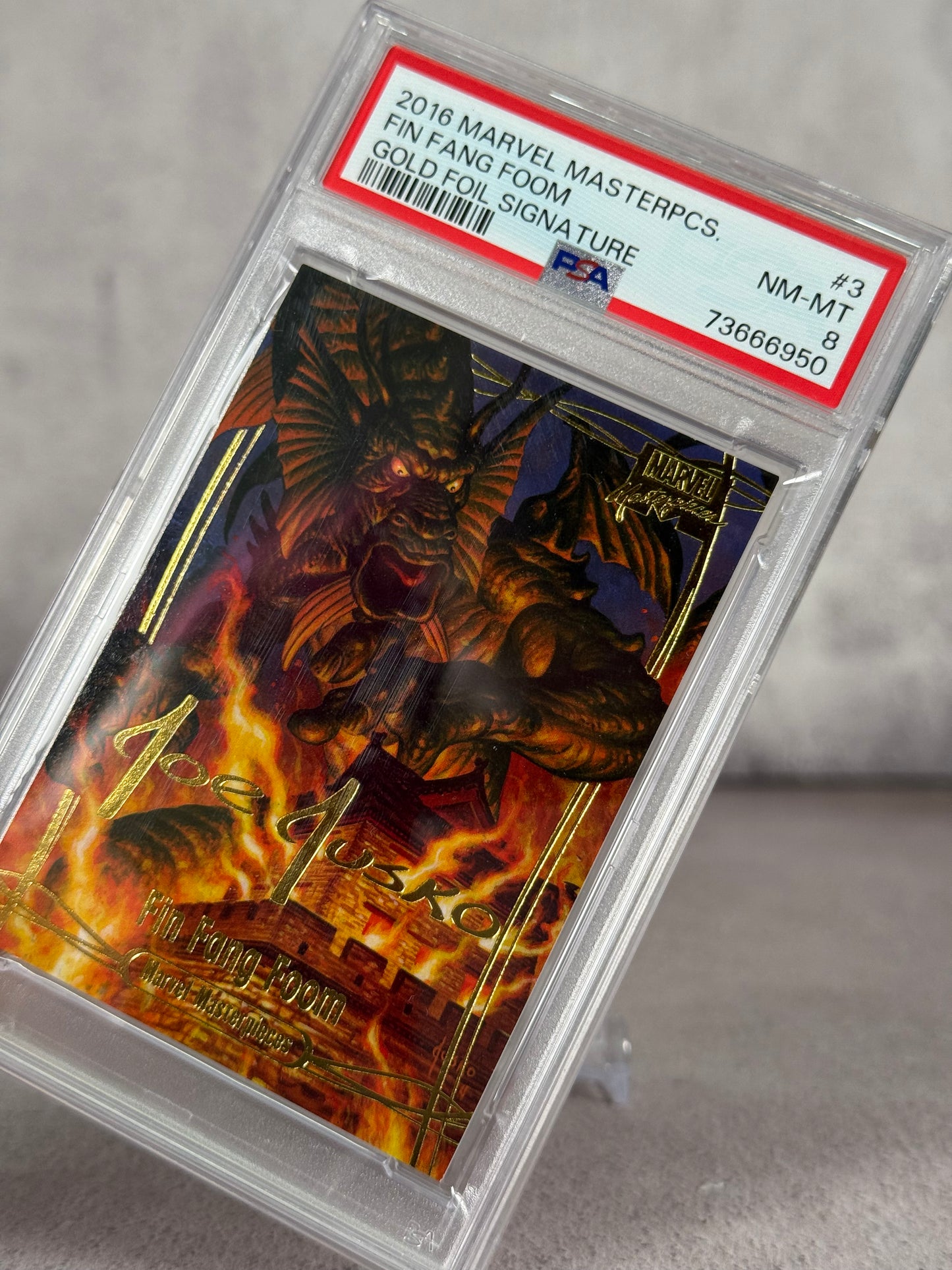 Tarjeta Marvel Masterpcs Fing Fang Foom Gold Foil 2020 PSA 8