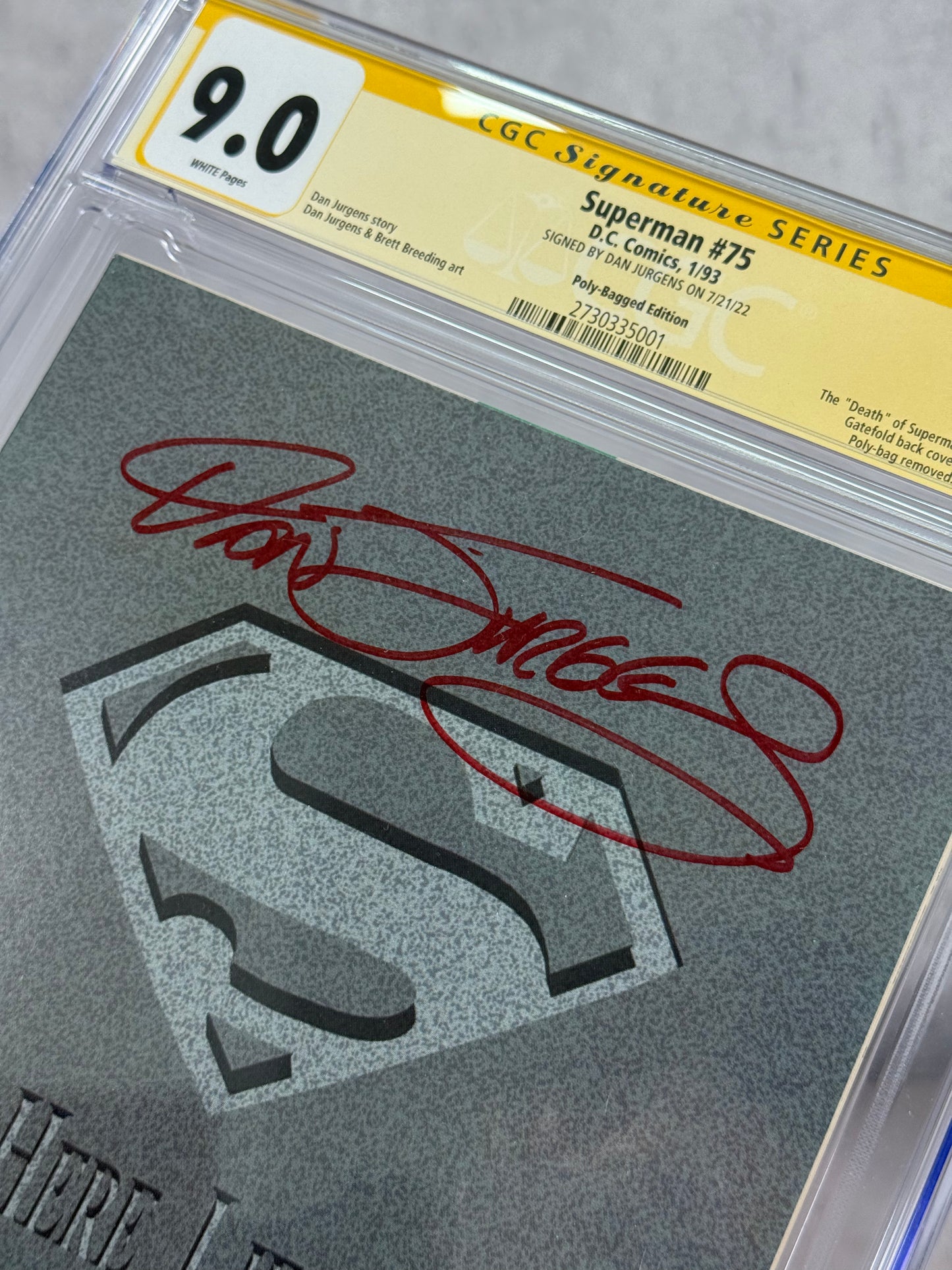 Superman #75 (1993) Death of Superman – CGC 9.0 – Firmado por Dan Jurgens