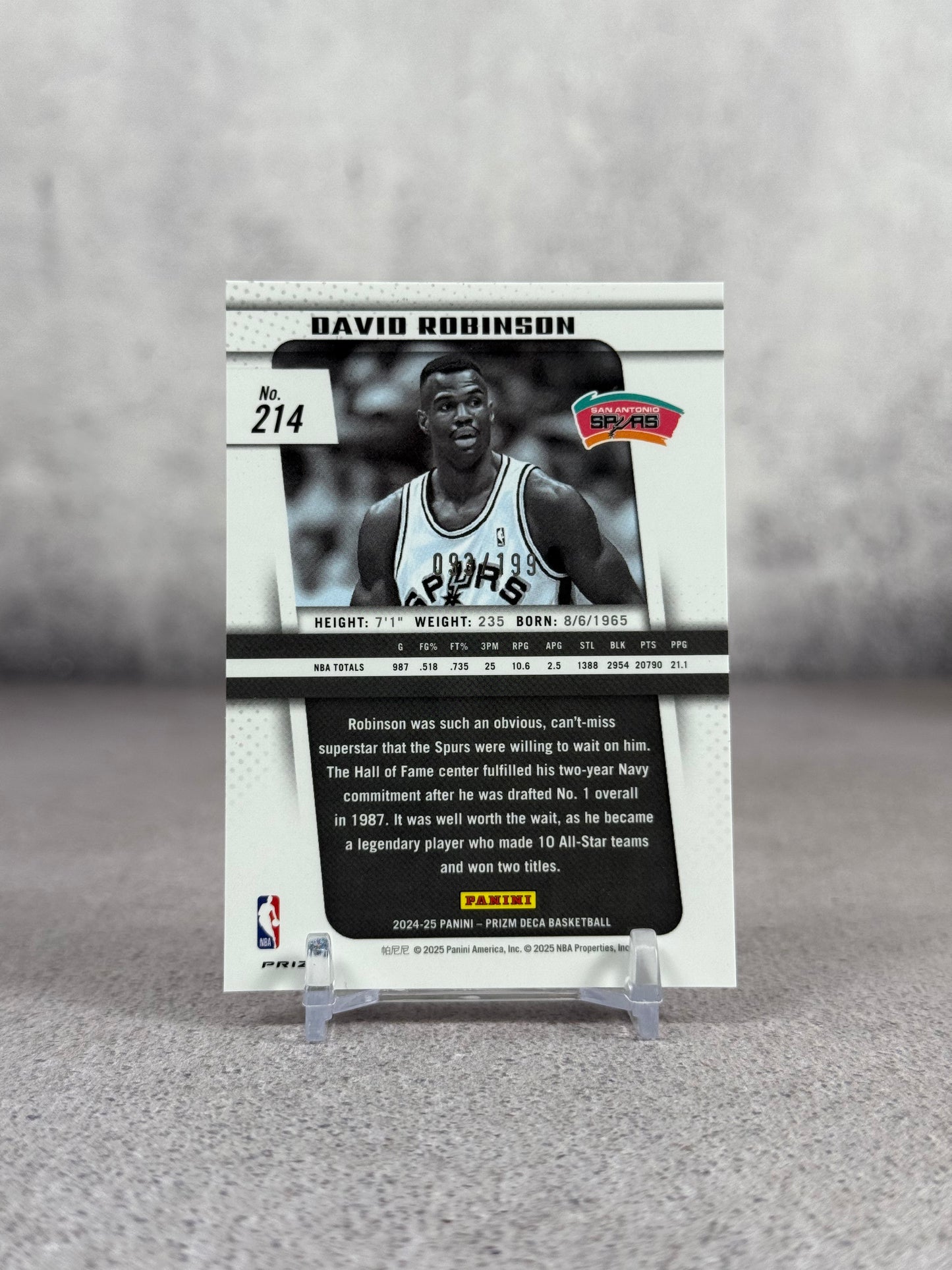 Tarjeta Panini Prizm Legends David Robinson 093/199 numerada