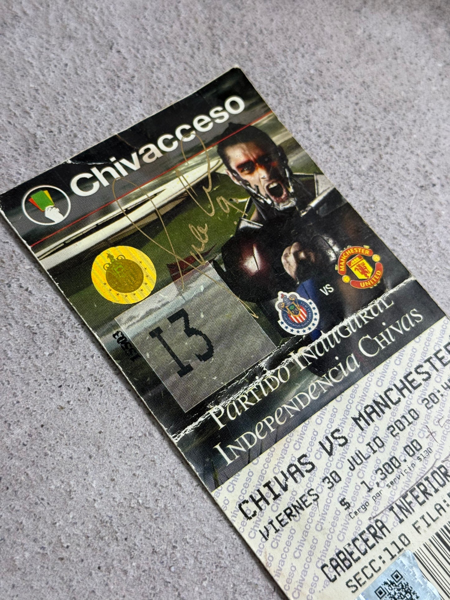 Boleto Inauguración Estadio Omnilife 2010 Chivas vs Manchester United Firmado por Omar Arellano | SWAU