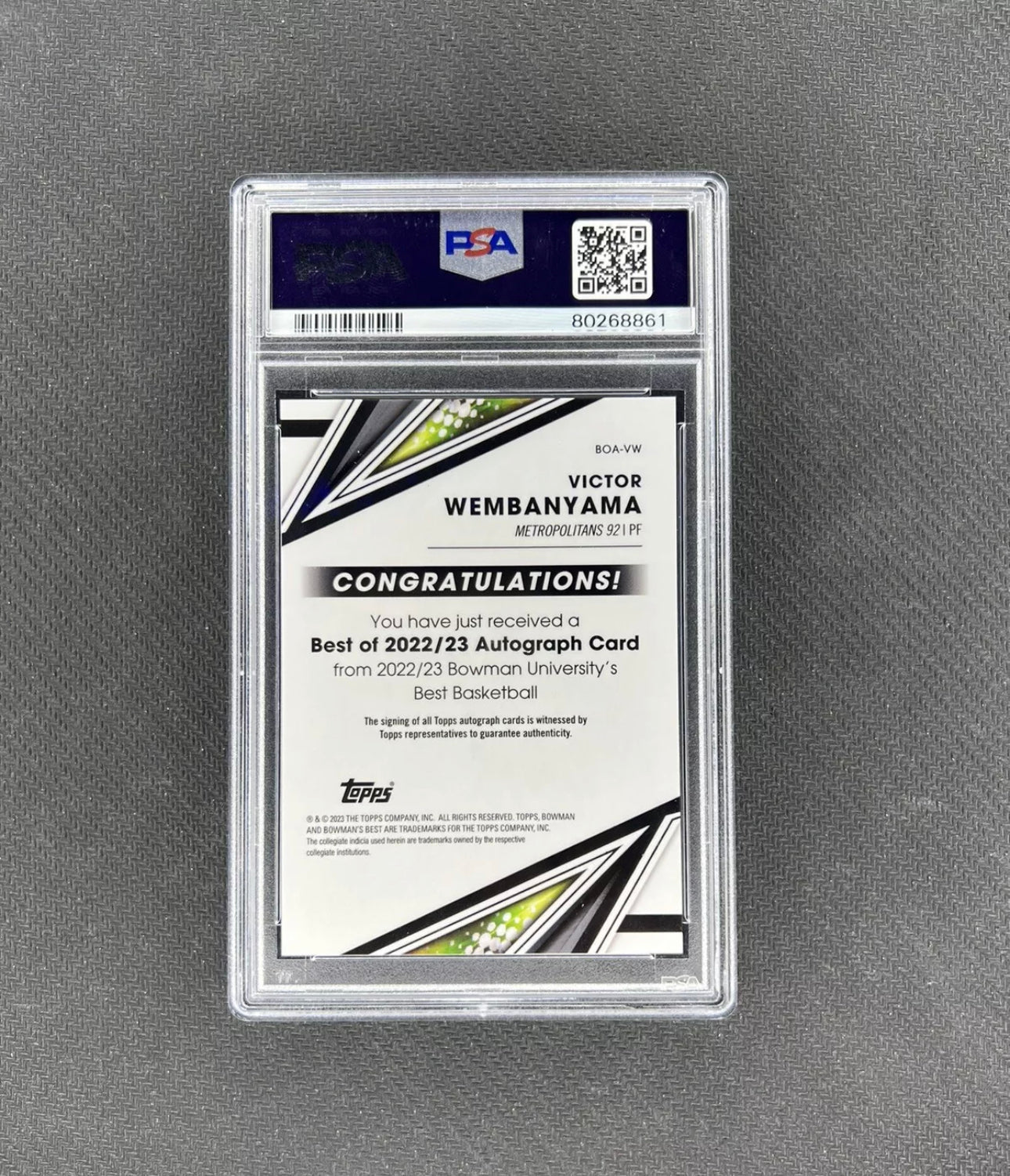 Tarjeta Rookie PSA 9 FIRMADA Wembanyama