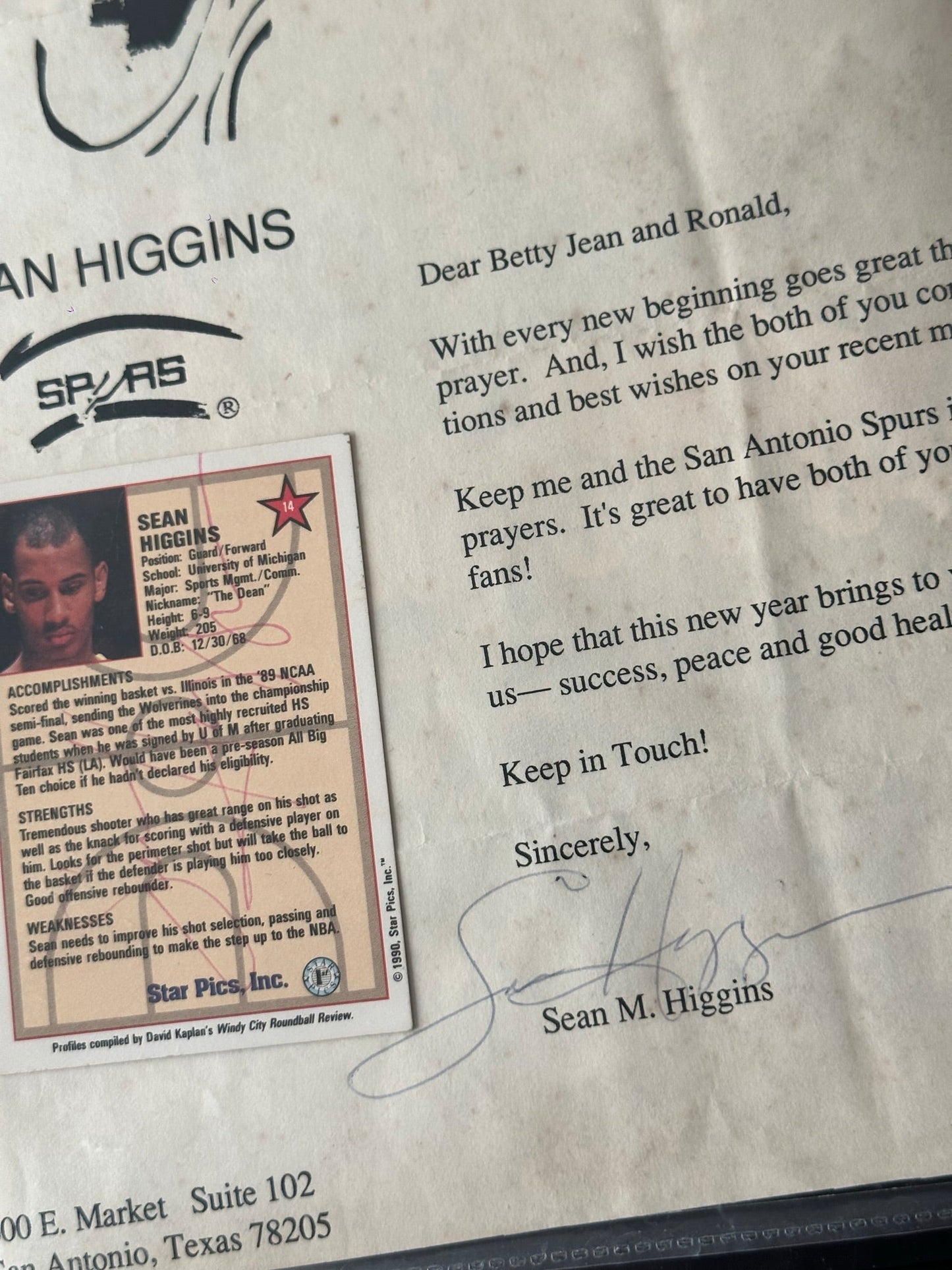 Carta real Sean Higgins Spurs NBA