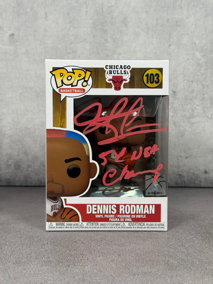 Funko Dennis Rodman firmado con inscripción “5x NBA Champ” certificado JSA