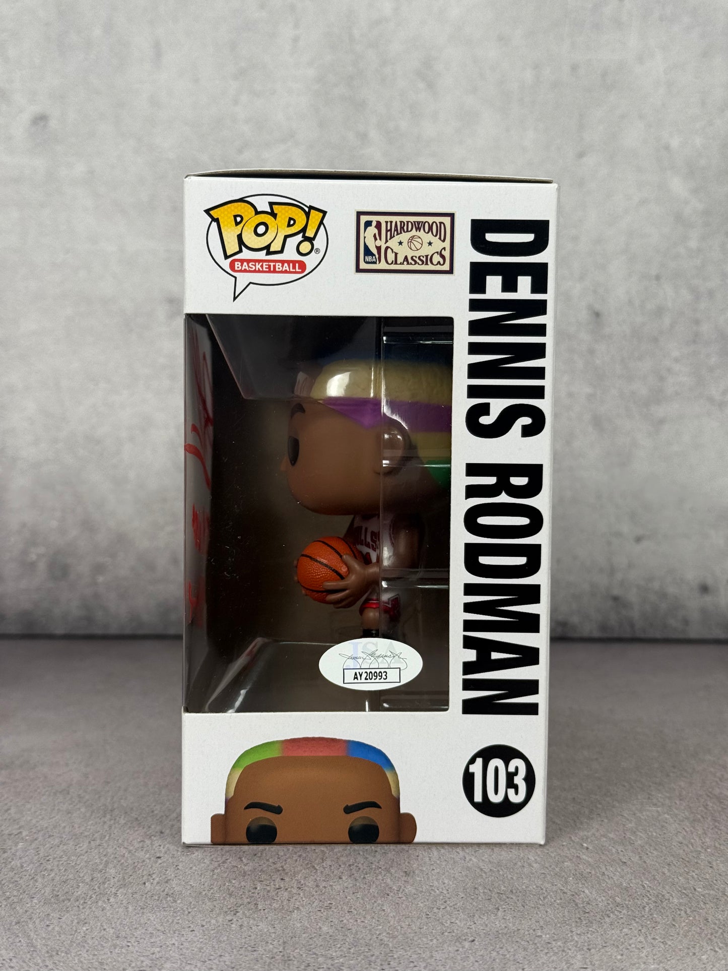 Funko Dennis Rodman firmado con inscripción “5x NBA Champ” certificado JSA