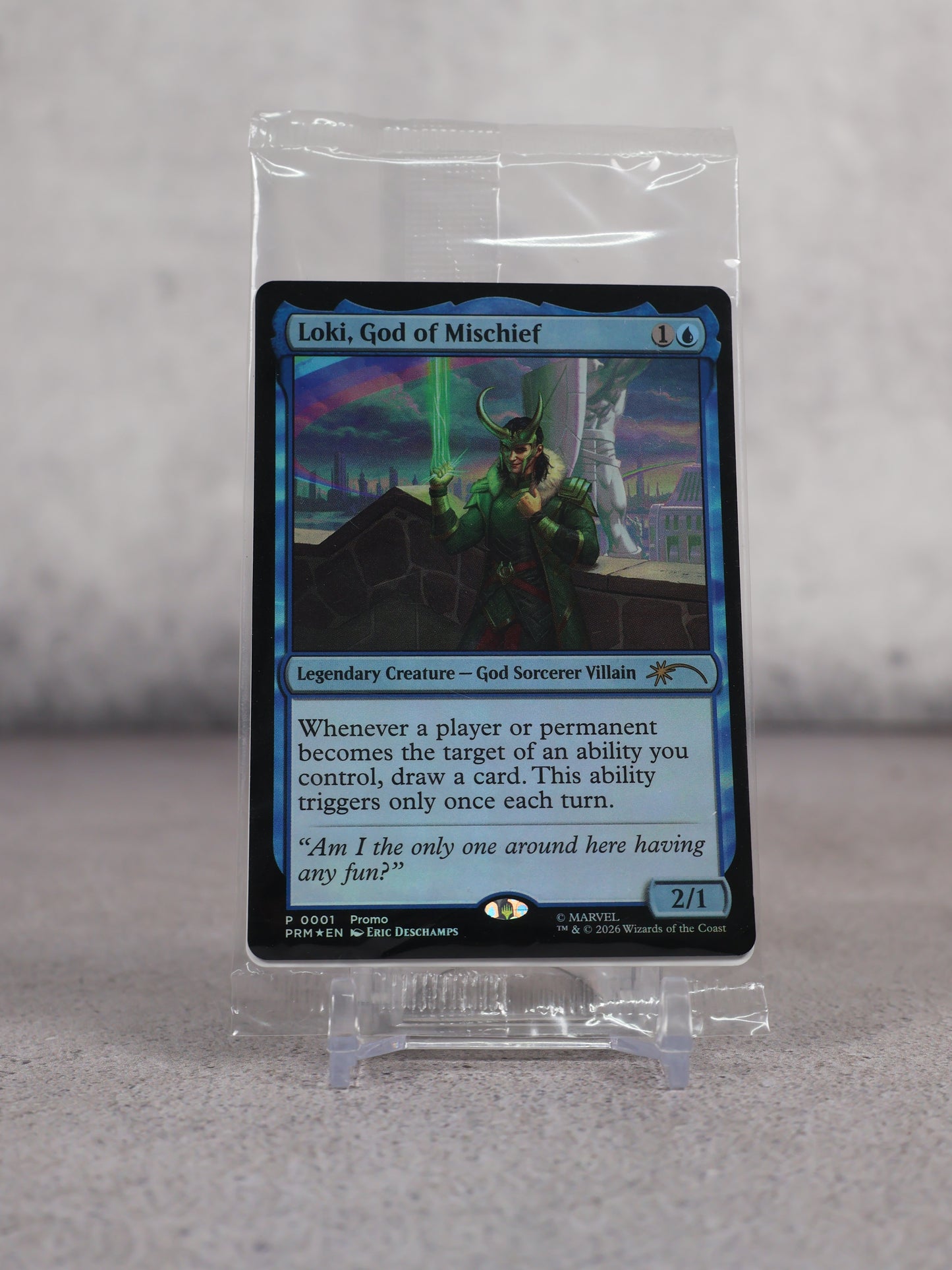 Magic The Gathering x Marvel Superheroes Promo Loki God of Mischief exclusiva de San Diego Comic Con 2026