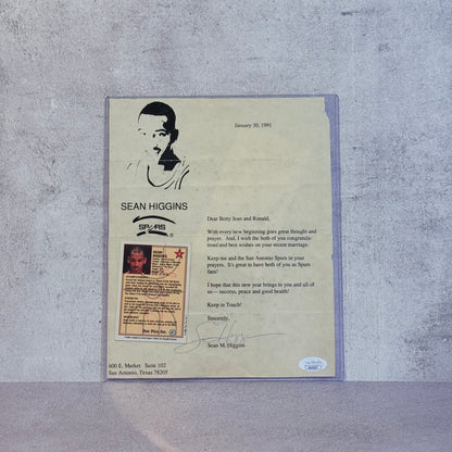 Carta real firmada por Sean Higgins Spurs NBA