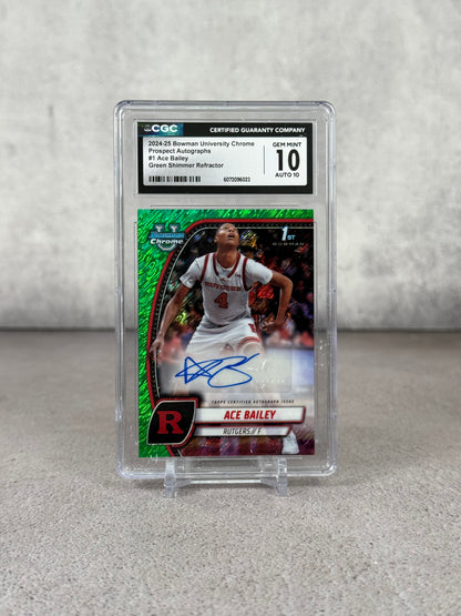 Tarjeta Ace Bailey Prospect Autograph Bowman Chrome University Green Shimmer CGC 10 Auto 10