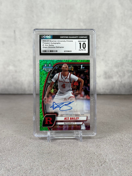 Tarjeta Ace Bailey Prospect Autograph Bowman Chrome University Green Shimmer CGC 10 Auto 10