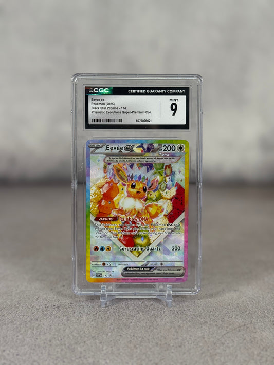 Tarjeta Pokémon Eevee ex Black Star Promo 174 Prismatic Evolutions CGC 9