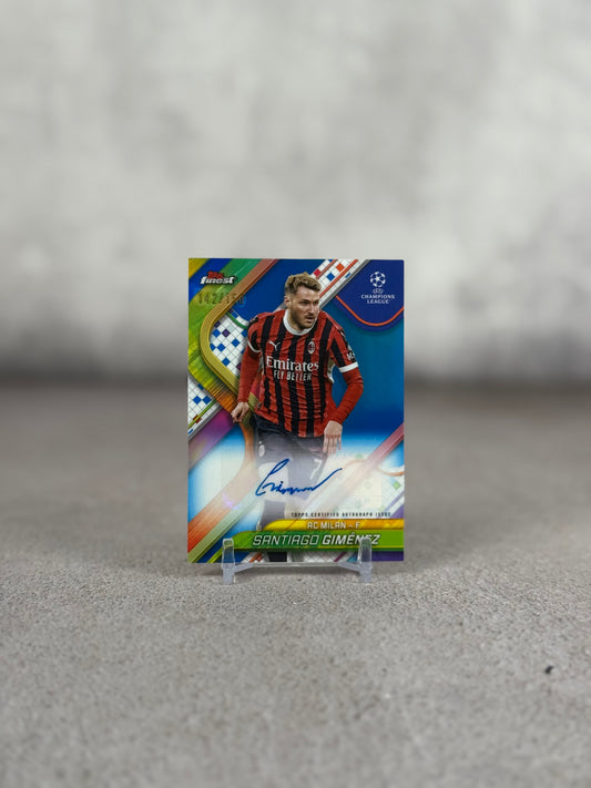 Tarjeta Santiago Giménez Firmada 142/150 Topps Finest Champions League 2025