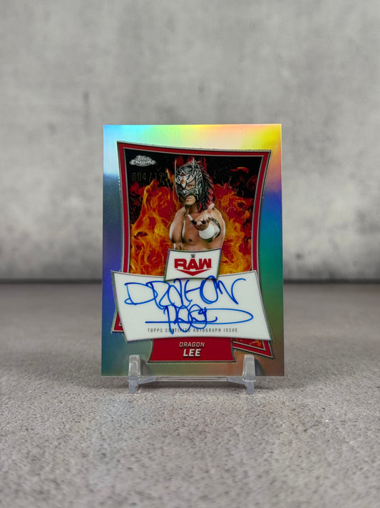 Tarjeta Topps Chrome Refractor firmada por Dragon Lee 004/175