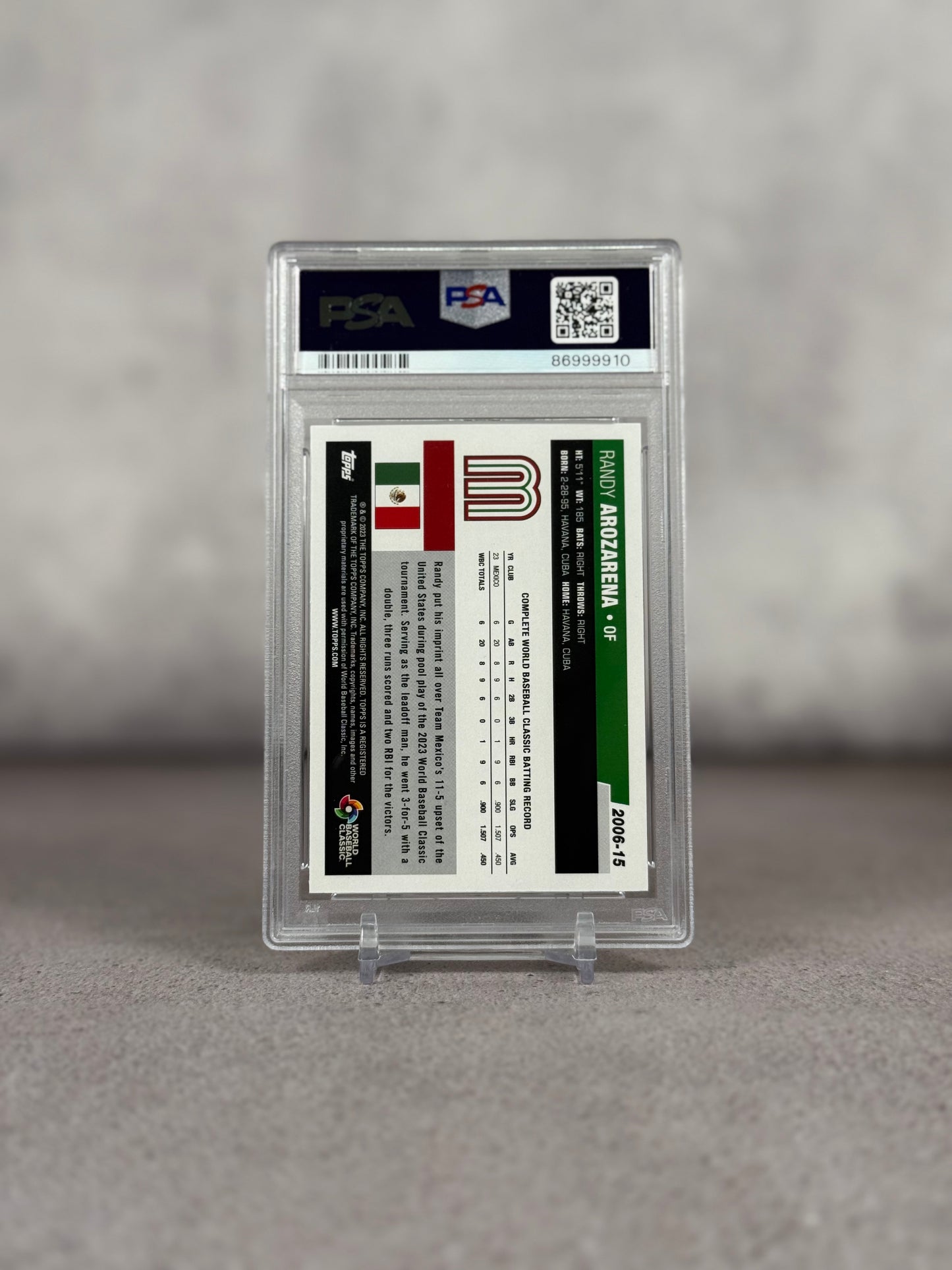 Tarjeta Randy Arozarena Topps WBC Gold Rainbow Foil PSA 10 03/50