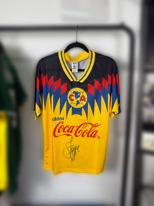 Jersey Club América retro custom firmado por Luis Alberto Alves Zague certificado por JSA
