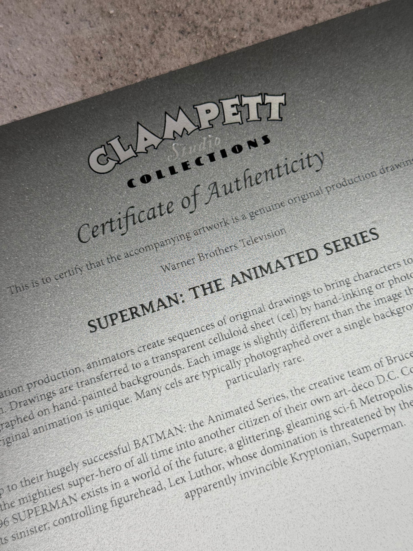 Arte original de producción de la serie animada Superman The Animated Series de 1996