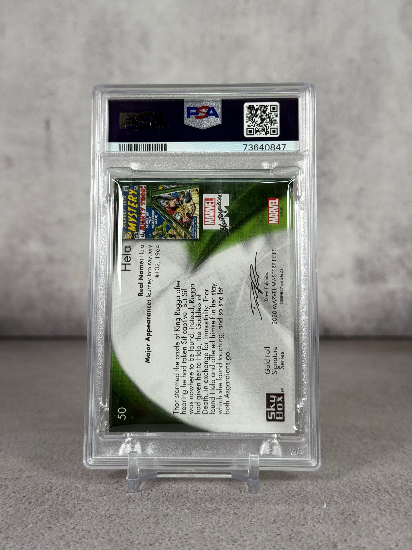 Tarjeta Marvel Masterpcs Hela Gold Foil 2020 PSA 8