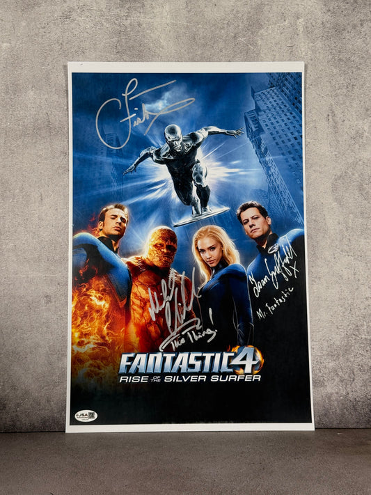 Poster 4 Fantasticos firmado por Laurence Fishburnme (Silver Surfer), Ioan Gruffudd (Mr Fantastic) y Michael Chiklis (The Thing) (JSA)