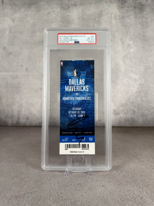 Boleto debut Luka Doncic Dallas Mavericks PSA 8 firmado