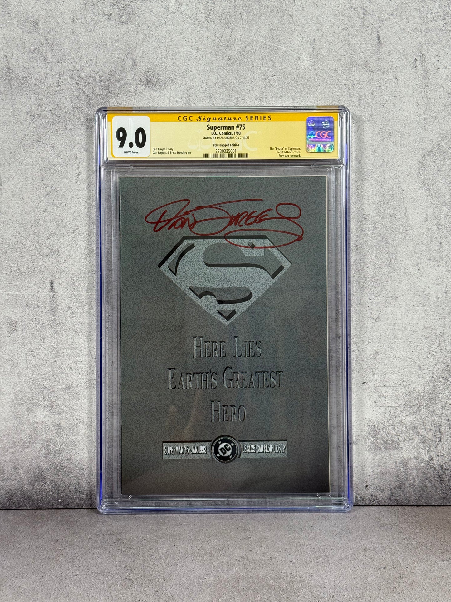 Superman #75 (1993) Death of Superman – CGC 9.0 – Firmado por Dan Jurgens