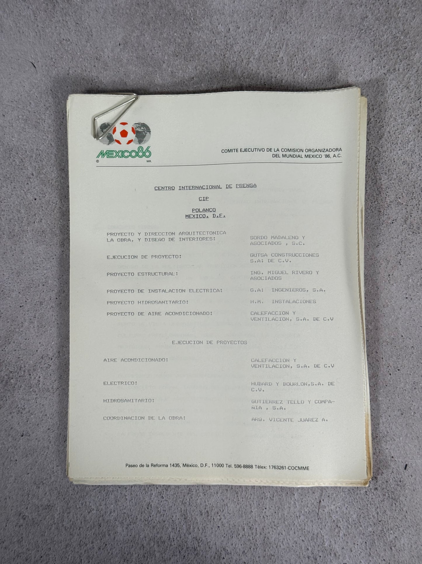 Boleto de Prensa México 86 + Carpeta Oficial Comité Organizador Mundial 1986